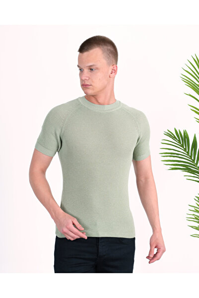 elkumoda Slim Fit Βαμβακερό πλεκτό T-Shirt Slim Fit Crew Neck T-shirt