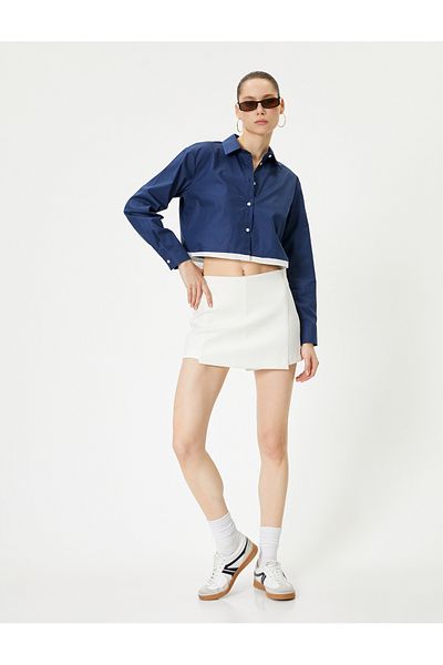 Koton Cămașă crop din poplin, cu mânecă lungă din bumbac, cu tiv de culoare contrastantă