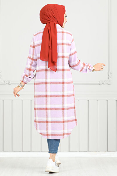 ModaMerve Lilac Plaid Tunic - Front Button, 4446Ktr927-M