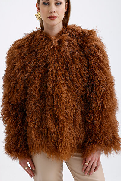 nero leather fur سترة نسائية من الفرو المجعد على الطراز التبتي
