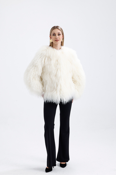nero leather fur Beyaz Tibet Tarz Kıvırcık Kürkü Kadın Ceket