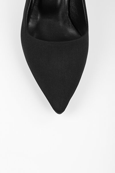 Shoeberry Dámské Gatsby černé matné saténové boty na podpatku jehlové