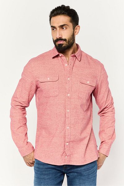 Civil Society Men Regular Fit Heather Long Sleeves Casual Shirt, Red