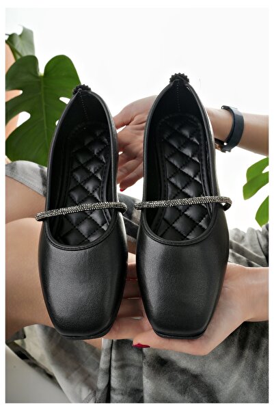 Modafırsat Kadın Babet Siyah Taşlı Şık Ev İş Ofis Günlük Ayakkabı