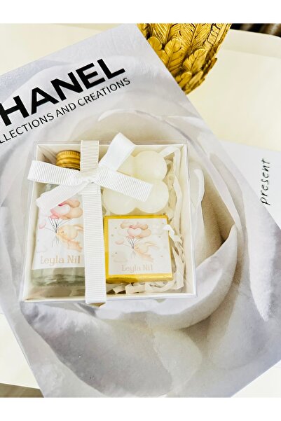 VELSIA YENİDOĞAN HEDİYESİ ÇİKOLATA KUTUSU 20 ADET (CAM ŞİŞE ETİKETLİ KOLONYAĞ...