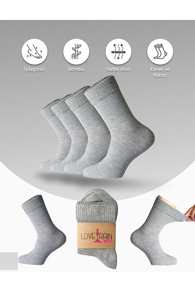 LOVE RAİN FASHİON Comfort Series 4-Piece Men's Bamboo Organic Diabetic Daily Socks