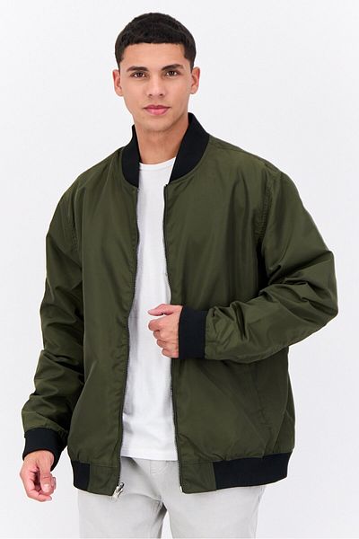 Civil Society Men Plain Reversible Bomber Jacket, Olive