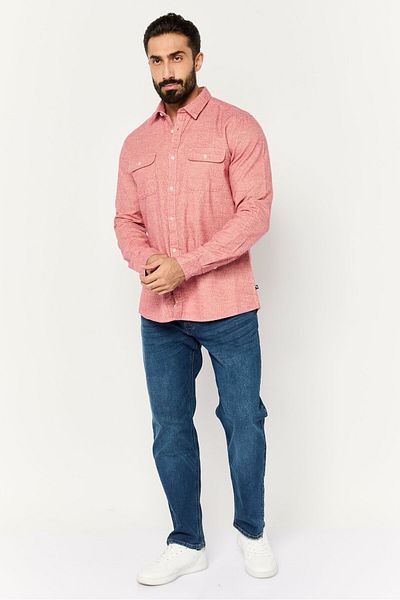 Civil Society Men Regular Fit Heather Long Sleeves Casual Shirt, Red