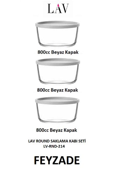 LAV Feyzade Round 3Pcs 800Cc White Lid Storage Set - Rnd-214