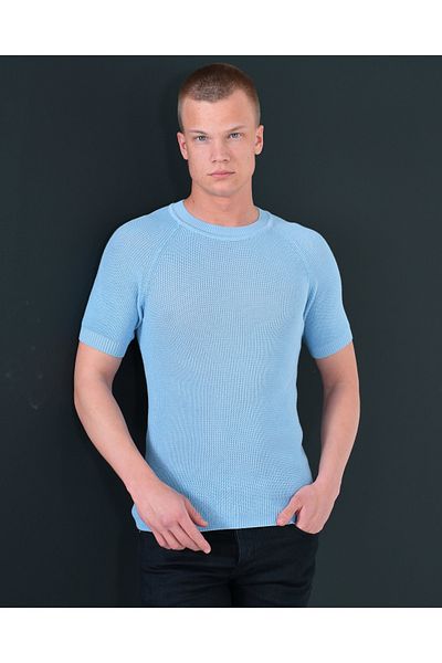 elkumoda Tricou tricotat din bumbac slim fit Tricou slim cu decolteu