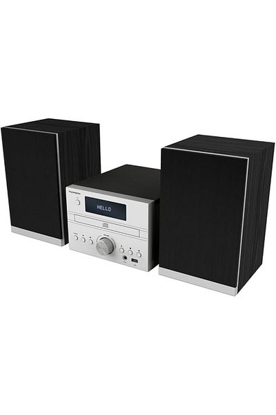 THOMSON MIC122BT نظام صوتي منزلي صغير بقوة 50 واط، مشغل أقراص مضغوطة/MP3/USB، أسود، فضي