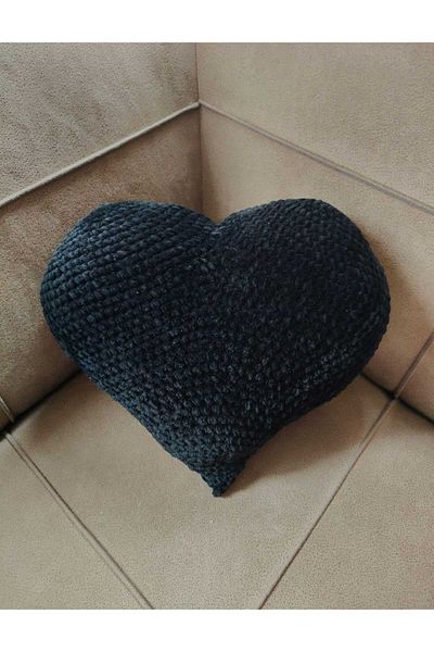 Dodemert Home Alize Hand Knitted Velvet Black Heart Pillow 30 X 30 cm