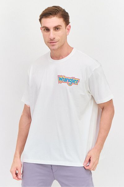 WRANGLER Men Crew Neck Short Sleeve Brand Logo T-shirt, White