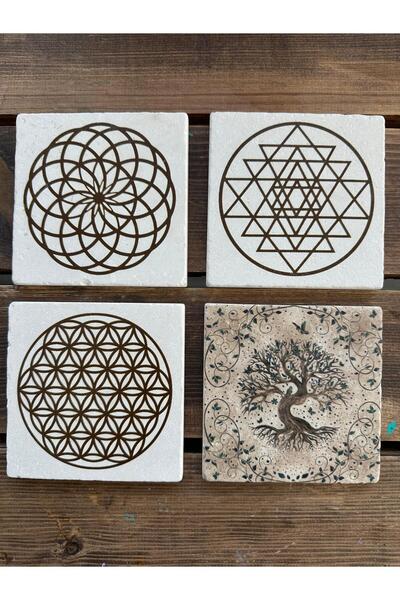 woodhomeworks مجموعة من 4 أكواب من الحجر الطبيعي مطبوعة ملونة