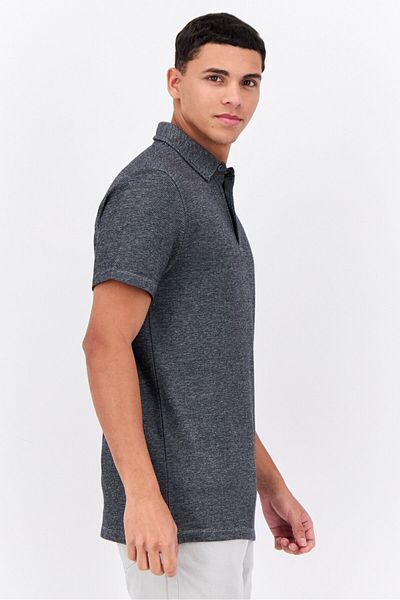 French Connection Men Regular Fit Short Sleeves Heather Polo Shirt, Black