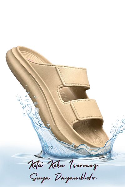 sermoda 2001 Model Lightweight Eva Double Band Summer Beach and Pool Slippers - Mink