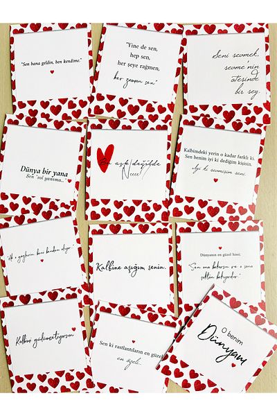 Pankart Evi 12Pcs Love Quotes - Valentine's Day Surprise Pola Card Set