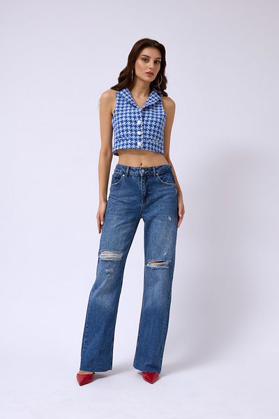 Black Fashion Saks Blue - Houndstooth Crop Vest