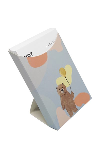 Ayal Ticaret 80's Colorful Classic Teddy Bear Themed Note Card Boxed - Desktop Upright Memo Pad