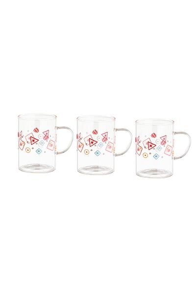 HIC Glass Cup Set 3 Pieces With Design 240 ml