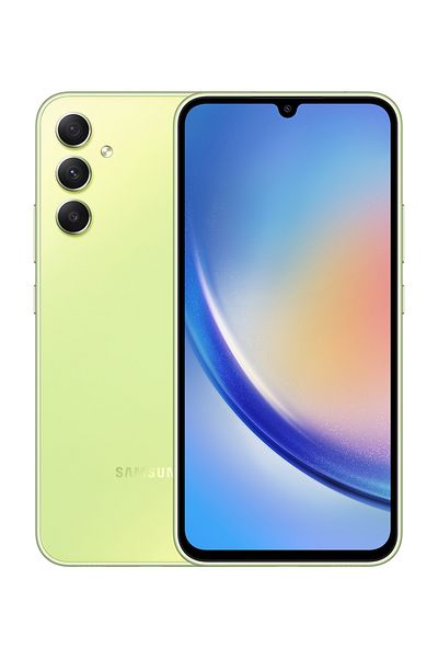 Samsung هاتف Galaxy A34 ثنائي الشريحة باللون الليموني الرائع وذاكرة وصول عشوائي سعة 8 جيجابايت وذاكرة داخلية سعة 256 جيجابايت وشبكة الجيل الخامس - الإصدار الدولي