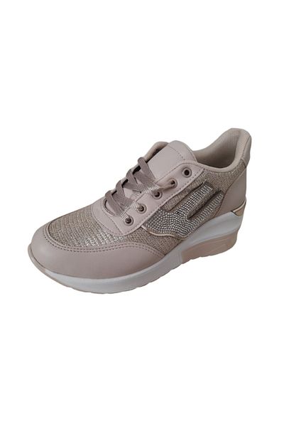 HİGH STEP High Step Women's Silvery Hidden Heels Stylish Ecru Sneakers