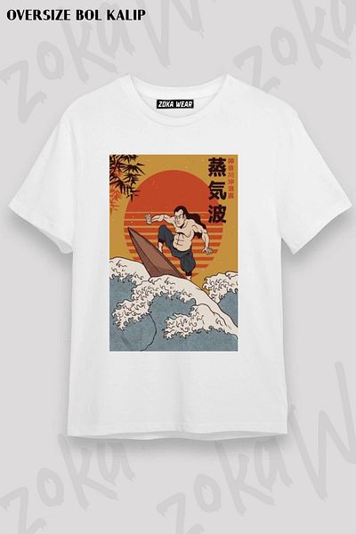 ZOKAWEAR Μπλουζάκι με στάμπα Unisex Oversize Samurai Surfing Design