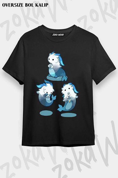 ZOKAWEAR Tricou oversize unisex cu imprimeu Genshin Impact Dragon Neuvillette
