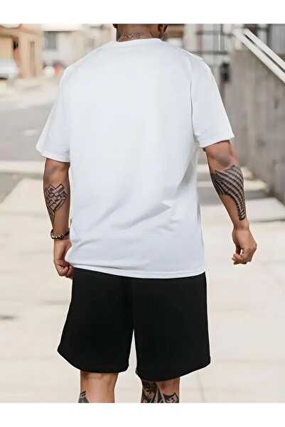 Elfa Tekstil Unisex Adult Oversize Gym Printed T-Shirt Set - Short & Top Set