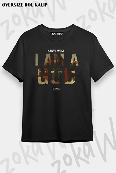 ZOKAWEAR تي شيرت مطبوع بتصميم Kanye West God مقاس كبير للجنسين