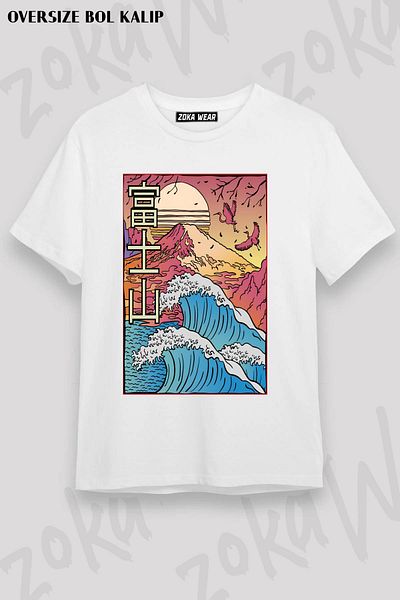 ZOKAWEAR Tricou imprimat unisex oversize, peisaj natural, munte, soare, mare