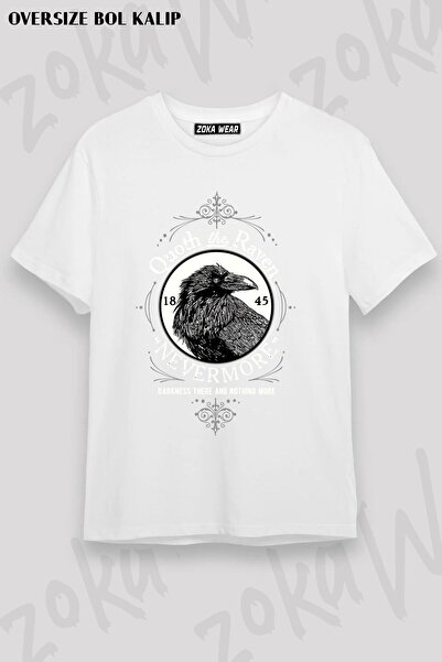 ZOKAWEAR Unisex Oversize Fit Quoth the Raven Nevermore Design Printed Tshirt