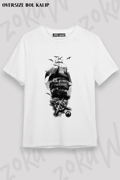 ZOKAWEAR Μπλουζάκι με στάμπα Unisex Oversize Σχέδιο Καραϊβικής Πειρατές Σχέδιο πλοίου