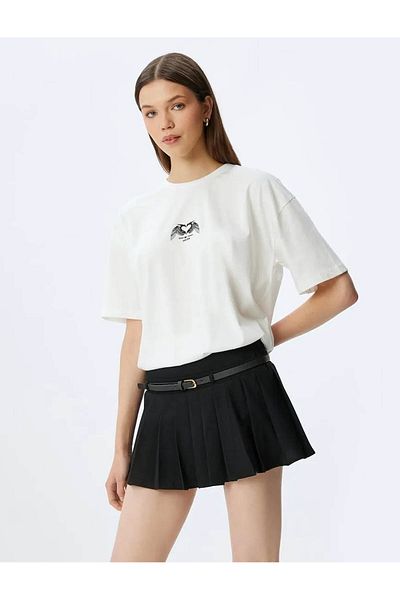 Koton Oversize Back Printed Slogan Crew Neck Short Sleeve T-Shirt