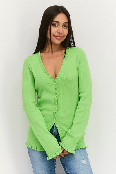 Asos Design Women V-neck Textured Cardigan, Green