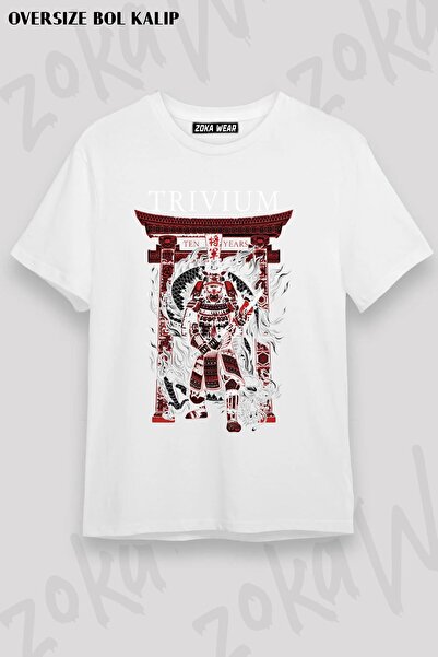 ZOKAWEAR تيشيرت مطبوع بتصميم ساموراي تريفيوم كبير الحجم للجنسين