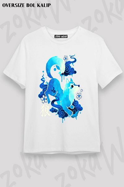 ZOKAWEAR Μπλουζάκι με στάμπα Unisex Oversize Wolf Spirit Kawaii Design