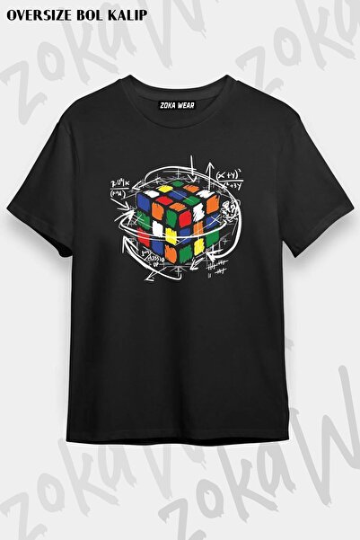 ZOKAWEAR Unisex Oversize Kalıp Rubik Küp Formül Tasarım Baskılı Tshirt