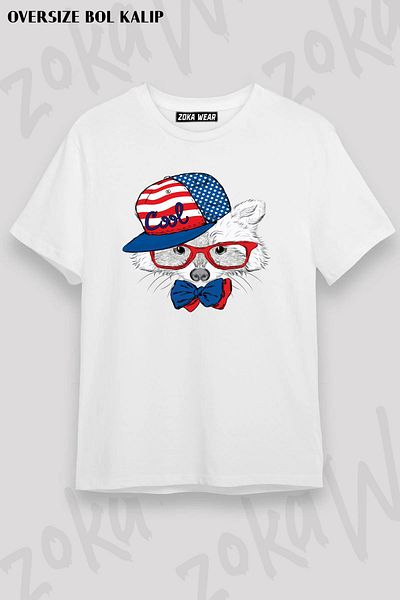 ZOKAWEAR Tricou unisex oversize cu design cu steag american Cool Fox