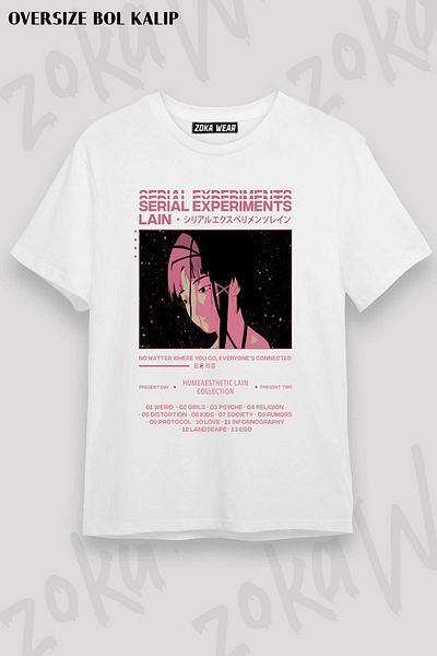 ZOKAWEAR Unisex Oversize Mold Serial Experiments Lain Aesthetic Design εμπριμέ μπλουζάκι