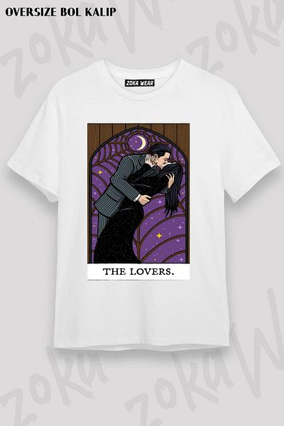 ZOKAWEAR Unisex Oversize Μορφή The Lovers Σχέδιο Ταρώ Τυπωμένο Tshirt