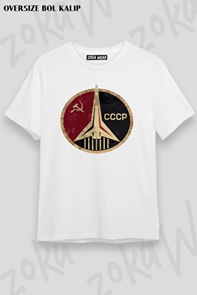 ZOKAWEAR تيشيرت مطبوع بتصميم الاتحاد السوفيتي Cosmos Cccp كبير الحجم للجنسين