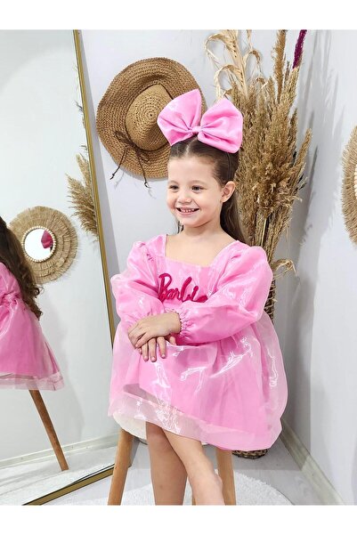 Tinypeople Kız çocuk pembe konspet abiye elbise fiyonklu pembe kabarık çocuk ...