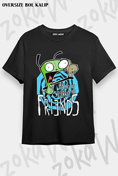 ZOKAWEAR Unisex Oversize Kalıp Invader Zim Gir Me Tasarım Baskılı Tshirt