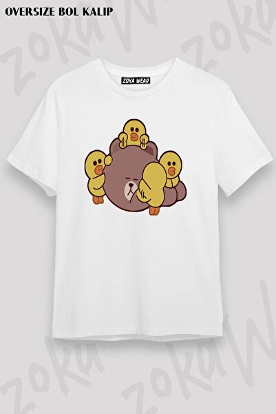 ZOKAWEAR Μπλουζάκι με στάμπα Unisex Oversize Line Brown Friends2 Design