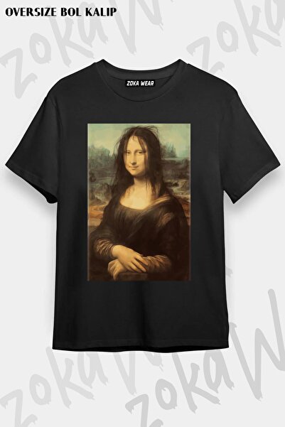 ZOKAWEAR تيشيرت مطبوع بتصميم الموناليزا 3 مقاس كبير للجنسين