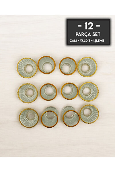 gkzglass home dekor Elysia Cam Yaldızlı Kahve Yanı Su Bardağı Sunum Seti 12'li Set