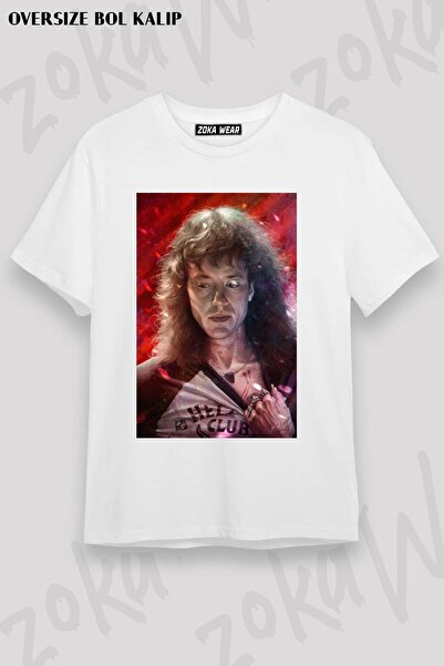 ZOKAWEAR Unisex Oversize Kalıp Eddie Munson Of Stranger Things Tasarım Baskıl...