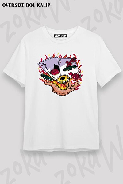 ZOKAWEAR Tricou imprimat unisex oversize Poker Playing Cards Design
