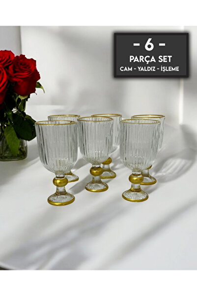 gkzglass home dekor New Year Darin Cam Yaldızlı Kahve Yanı Su Bardağı Su Takımı Seti 6 Kişilik